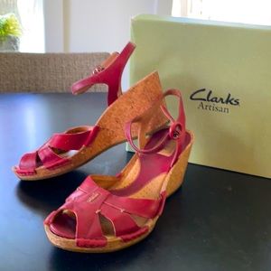 Clarks Red Alameda Wedge Sandal.